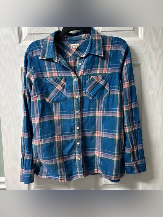 L.L. Bean Tops - L.L. Bean 100% Cotton Plaid Blue and Pink Button-Down Shirt Women’s Size Med P